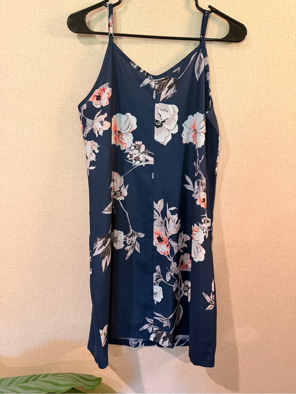 Navy Blue Floral Button-Front Cami Sundress - Mini Length